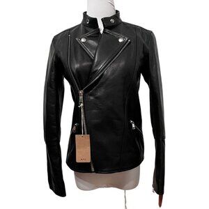 APC FLORENCE BLACK LEATHER JACKET - 34 (XS)